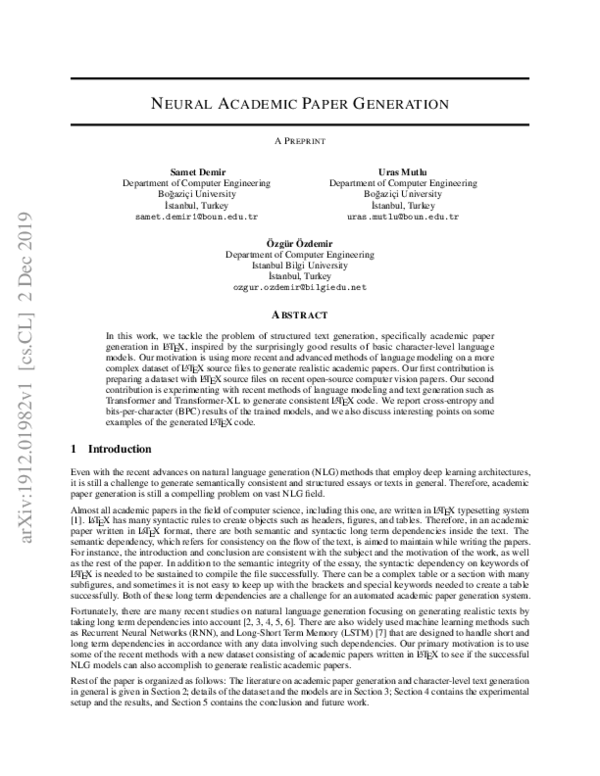 (PDF) Neural Academic Paper Generation