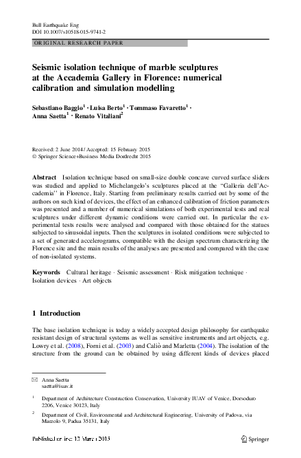 (PDF) Seismic isolation technique of marble sculptures at the Accademia ...
