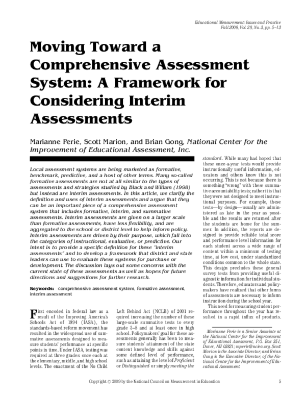 (PDF) Moving Toward a Comprehensive Assessment System: A Framework for ...