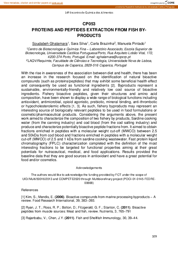 Pdf Proteins And Peptides Extraction From Fish By Products