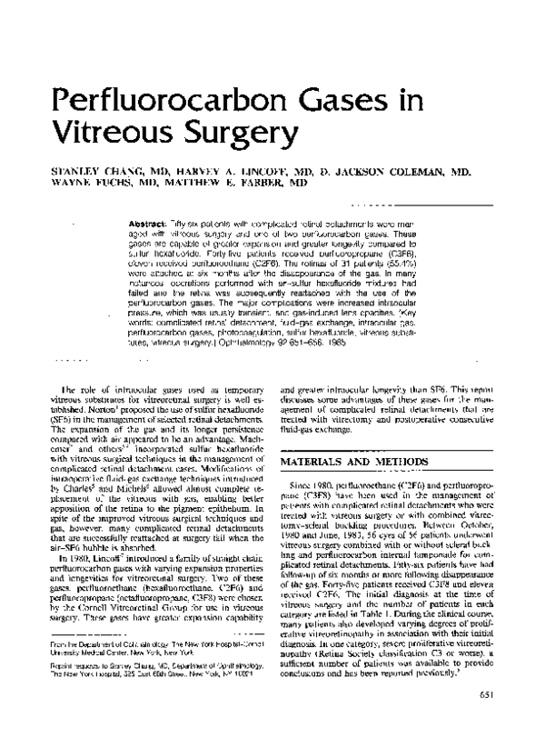 (PDF) Perfluorocarbon Gases in Vitreous Surgery Wayne Fuchs