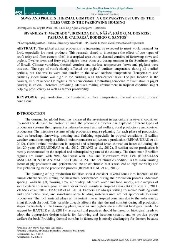 (PDF) Sows and Piglets Thermal Comfort: A Comparative Study of the ...