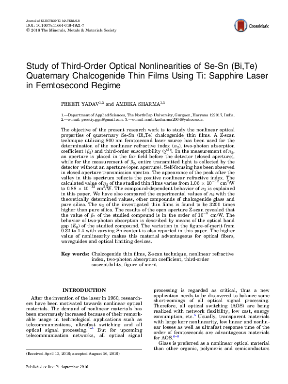 (PDF) Study of third-order optical nonlinearities of substituted ...