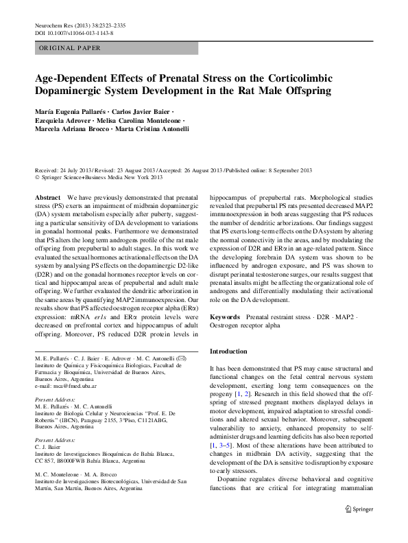 (PDF) Age-Dependent Effects of Prenatal Stress on the Corticolimbic ...