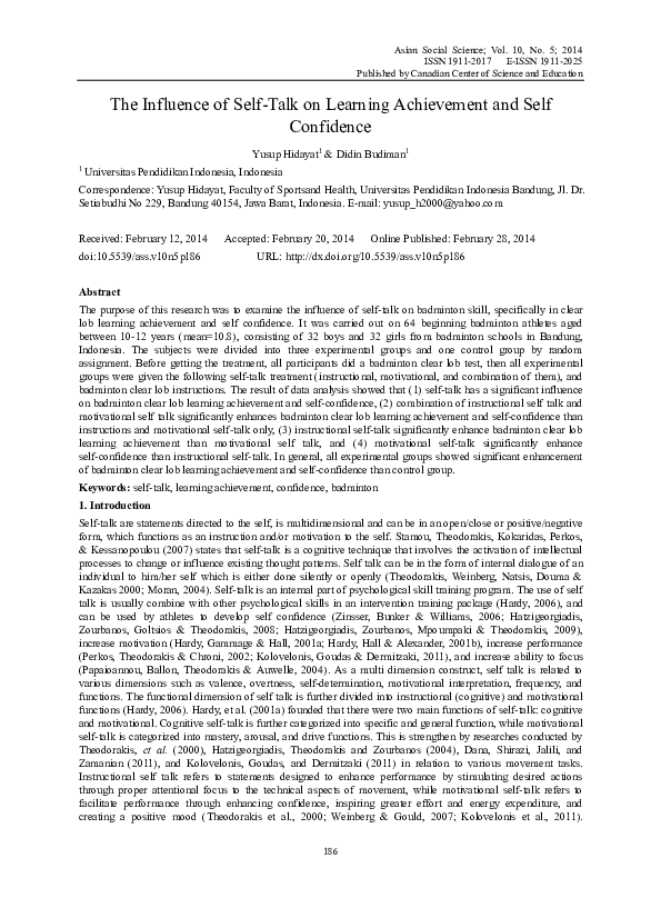 (PDF) The Influence of Self-Talk on Learning Achievement and Self ...