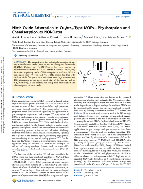 (PDF) Nitric Oxide Adsorption in Cu3btc2-Type MOFs—Physisorption and ...
