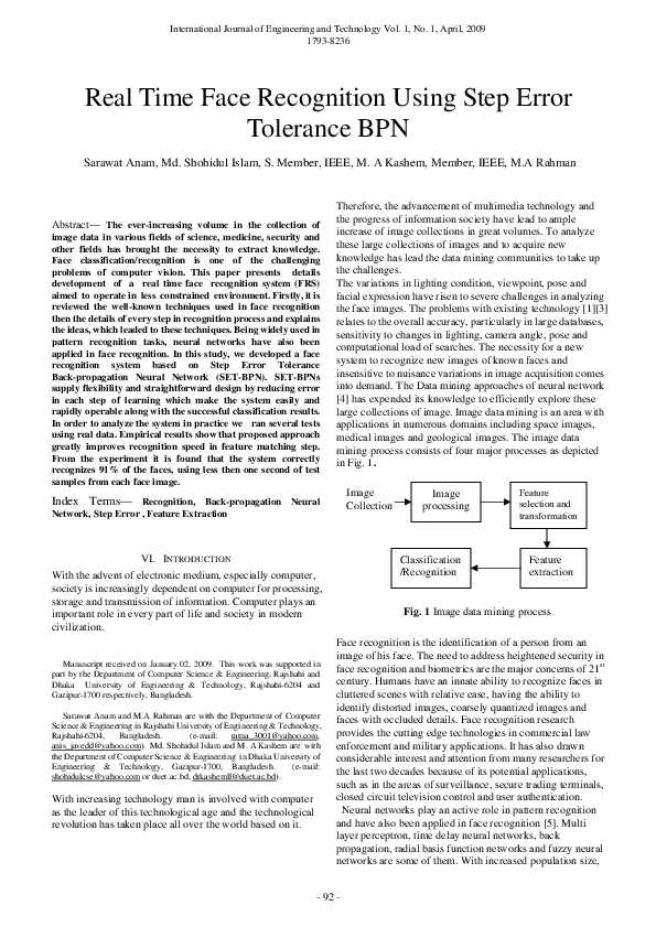 (PDF) Real Time Face Recognition Using Step Error Tolerance BPN