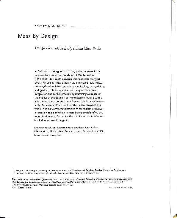 (PDF) Mass by Design: Design Elements in Early Italian Mass Books