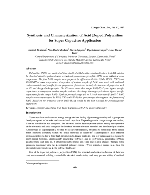 (PDF) Synthesis and Characterization of Acid Doped Polyaniline for ...