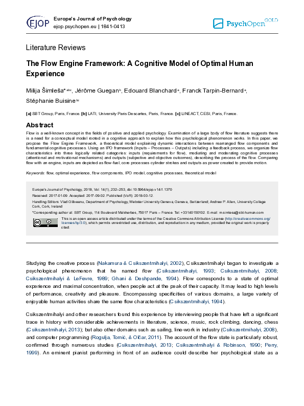 (PDF) The Flow Engine Framework A cognitive model of optimal human