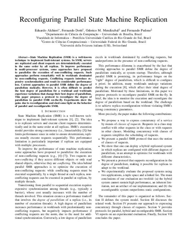 (PDF) Reconfiguring Parallel State Machine Replication