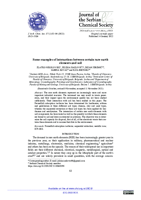 (PDF) Some examples of interactions between certain rare earth elements ...