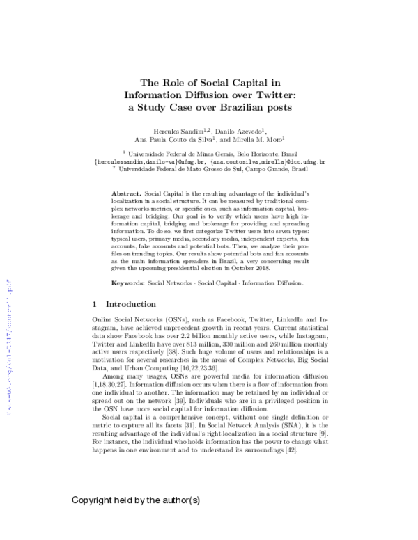 (PDF) The Role of Social Capital in Information Diffusion over Twitter ...