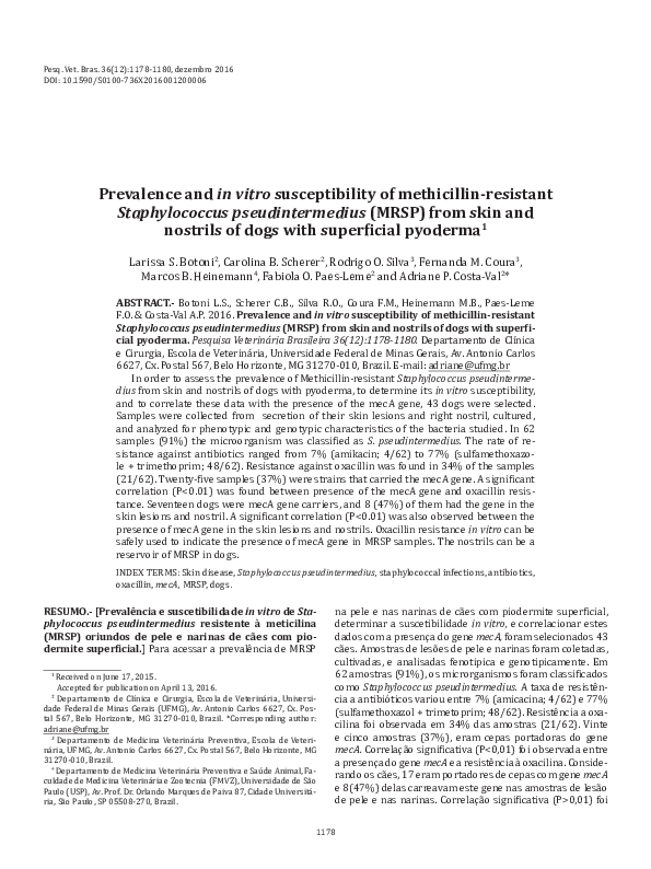 (PDF) Prevalence and in vitro susceptibility of methicillin-resistant ...