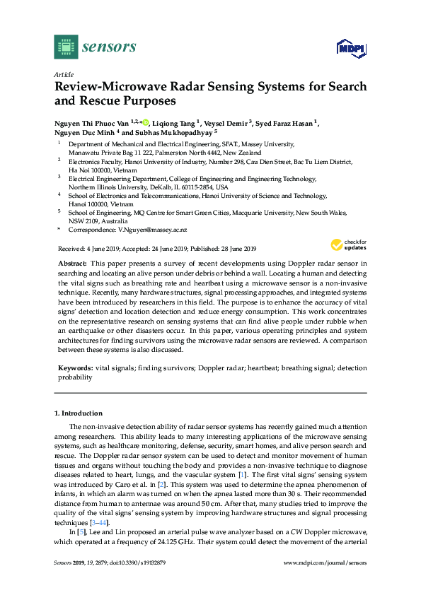 (PDF) Review-Microwave Radar Sensing Systems for Search and Rescue Purposes