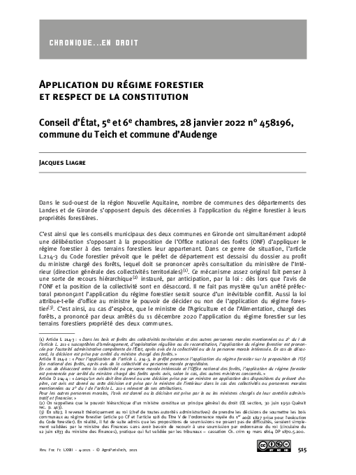 (PDF) Application du régime forestier et respect de la Constitution