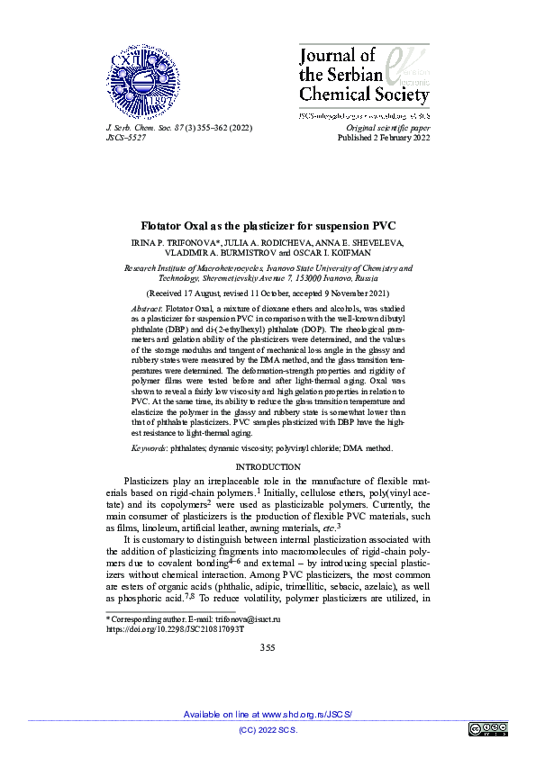 (PDF) Flotator Oxal as the plasticizer for suspension PVC