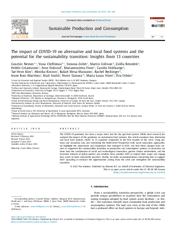 (PDF) The impact of COVID-19 on alternative and local food systems and ...