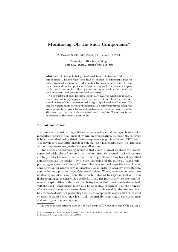 (PDF) Monitoring OfftheShelf Components Lenore Zuck Academia.edu