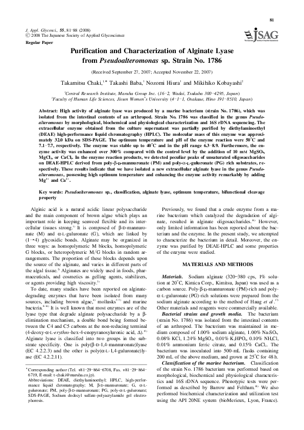 (PDF) Purification and Characterization of an Alginate Lyase from ...