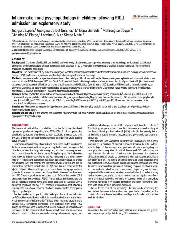 (PDF) Inflammation and psychopathology in children following PICU ...