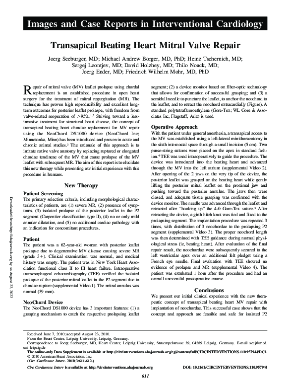 (PDF) Transapical beating heart mitral valve repair
