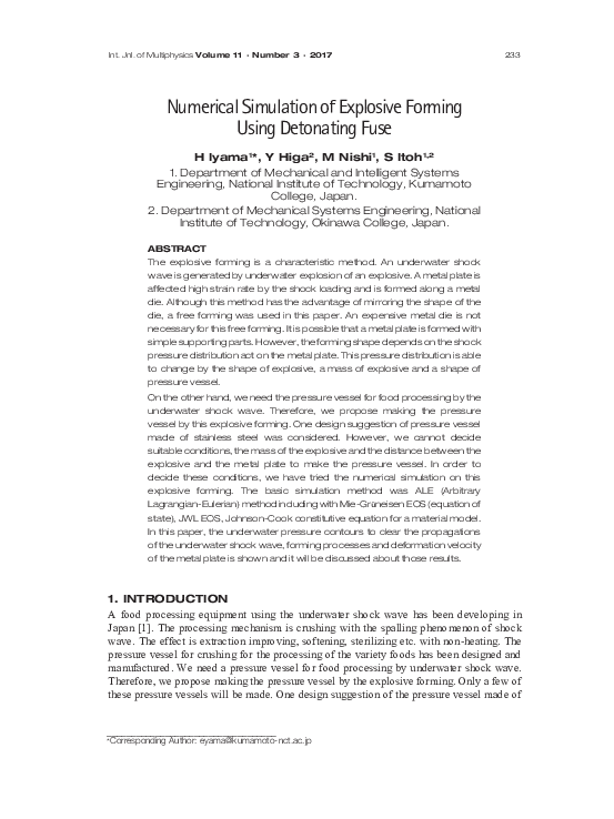(PDF) Numerical Simulation of Explosive Forming Using Detonating Fuse
