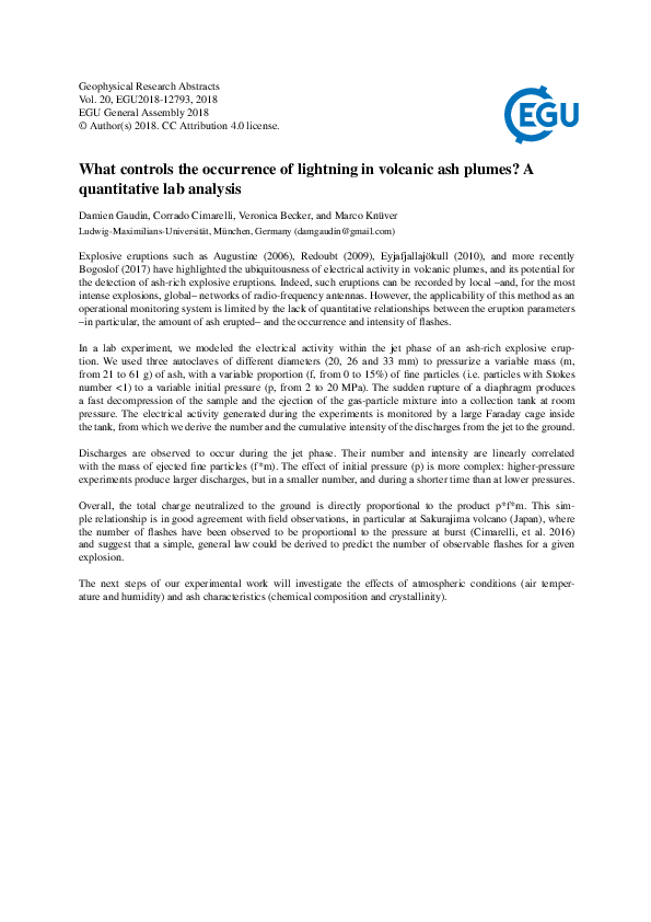 (PDF) What controls the occurrence of lightning in volcanic ash plumes ...