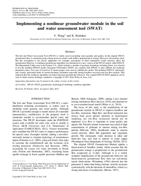  pdf implementing a nonlinear groundwater module in the soil and water