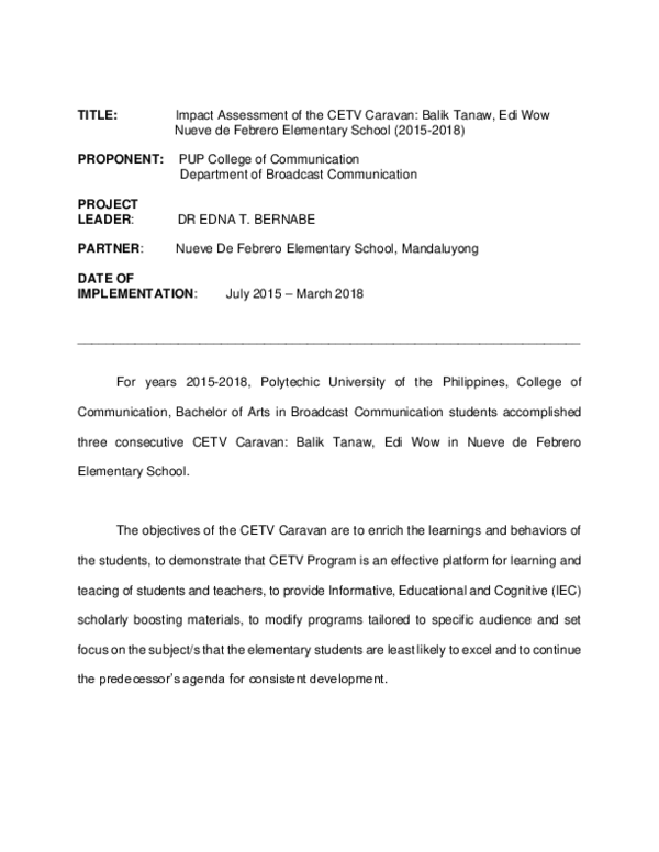 (PDF) CETV Caravan NUEVE IMPACT ANALYSIS