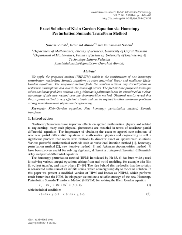 (PDF) Exact Solution of Klein Gordon Equation via Homotopy Perturbation ...