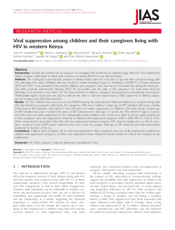 (PDF) Viral suppression among children and their caregivers living with ...