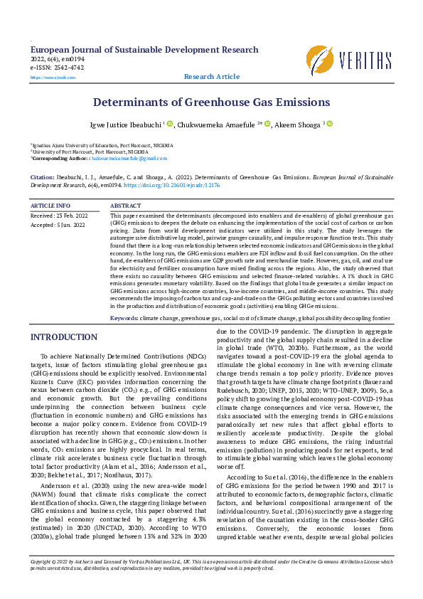 (PDF) Determinants of Greenhouse Gas Emissions