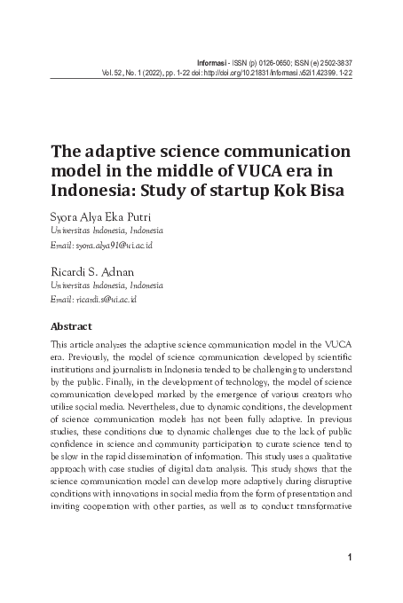 (PDF) The adaptive science communication model in the middle of VUCA ...