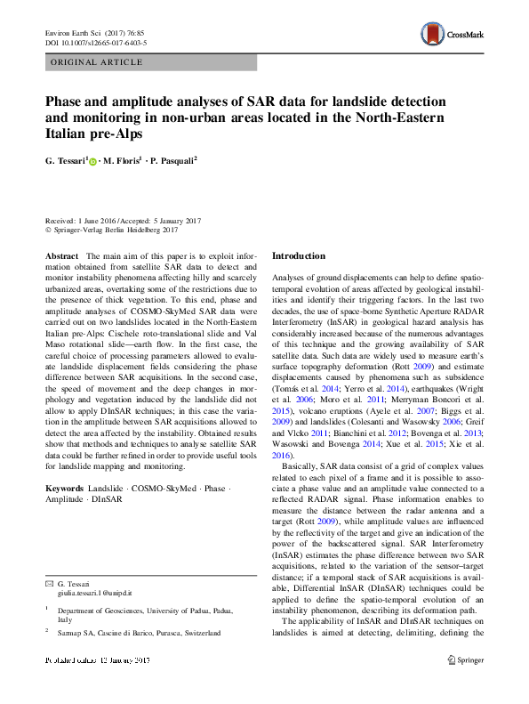 (PDF) Phase and amplitude analyses of SAR data for landslide detection ...