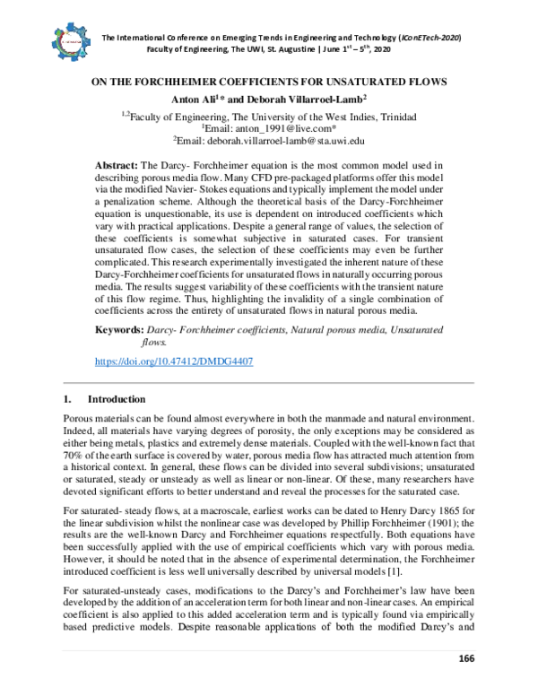 (PDF) On the Forchheimer Coefficients for Unsaturated Flows