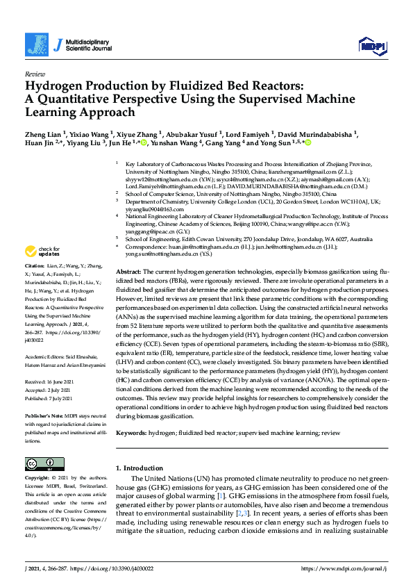 (PDF) Hydrogen Production by Fluidized Bed Reactors: A Quantitative ...