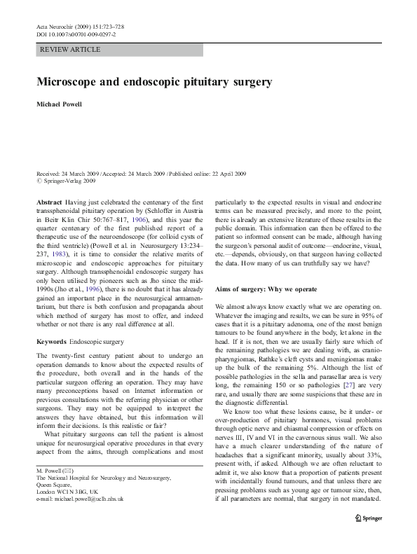 (PDF) Microscope and endoscopic pituitary surgery
