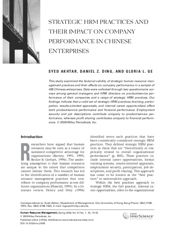 (PDF) Strategic HRM practices and their impact on company performance ...
