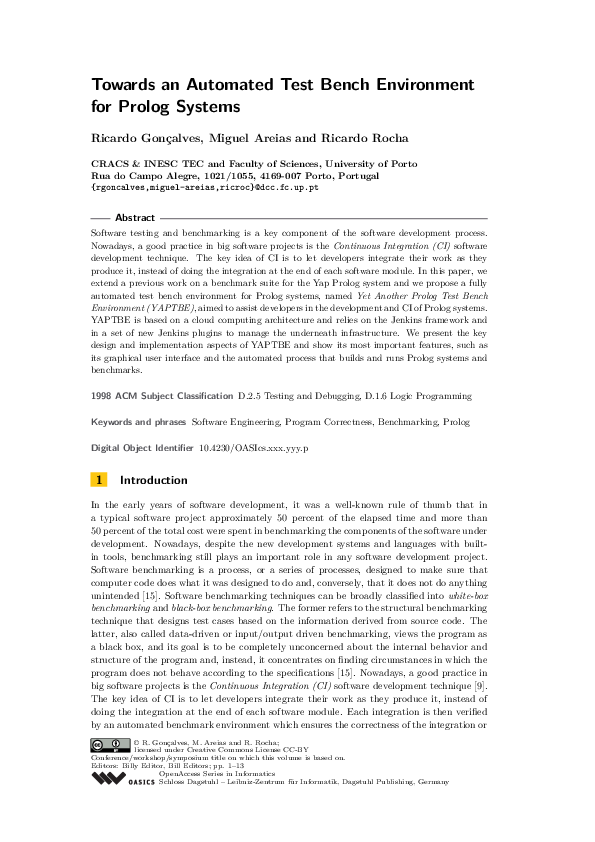 (PDF) Towards an Automated Test Bench Environment for Prolog Systems