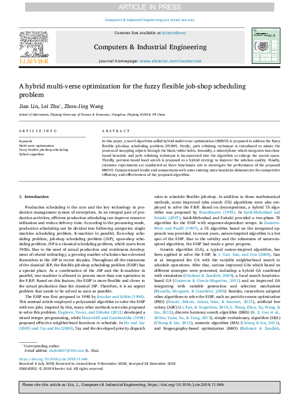 (PDF) A hybrid multi-verse optimization for the fuzzy flexible job-shop ...