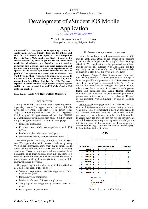 (PDF) Development of eStudent iOS mobile application