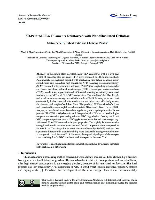 (PDF) 3D-Printed PLA Filaments Reinforced with Nanofibrillated Cellulose