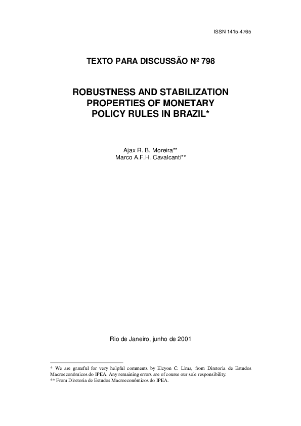 (PDF) Robustness and Stabilization Properties of Monetary Policy Rules ...