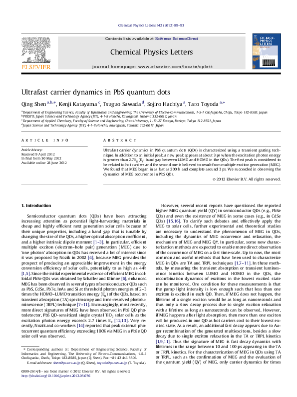 (PDF) Ultrafast carrier dynamics in PbS quantum dots
