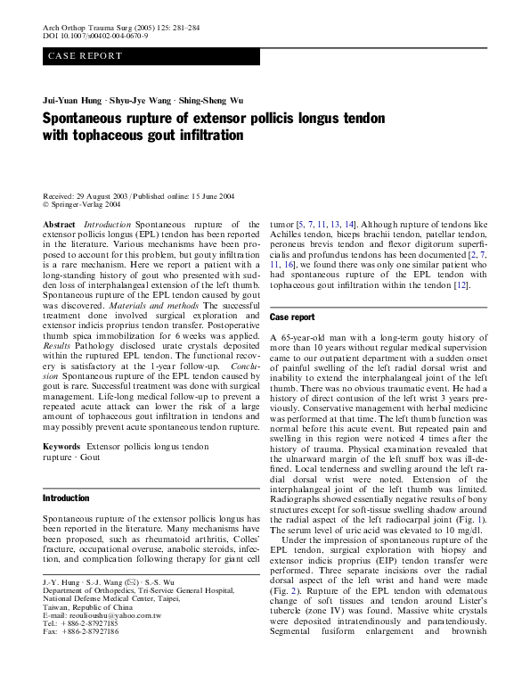 (PDF) Spontaneous rupture of extensor pollicis longus tendon with ...