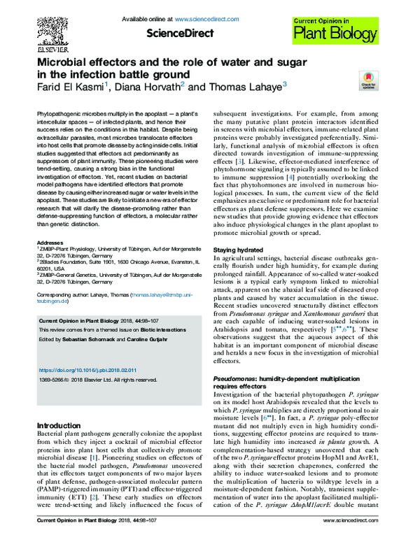 (PDF) Microbial effectors and the role of water and sugar in the ...