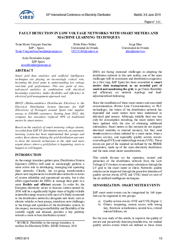 (PDF) Fault Detection in Low Voltage Networkswith Smart Meters and ...