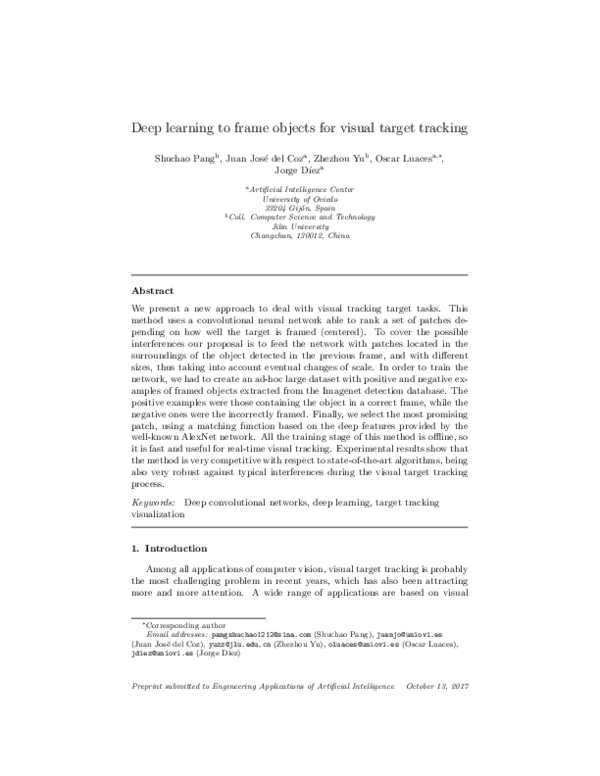(PDF) Deep learning to frame objects for visual target tracking
