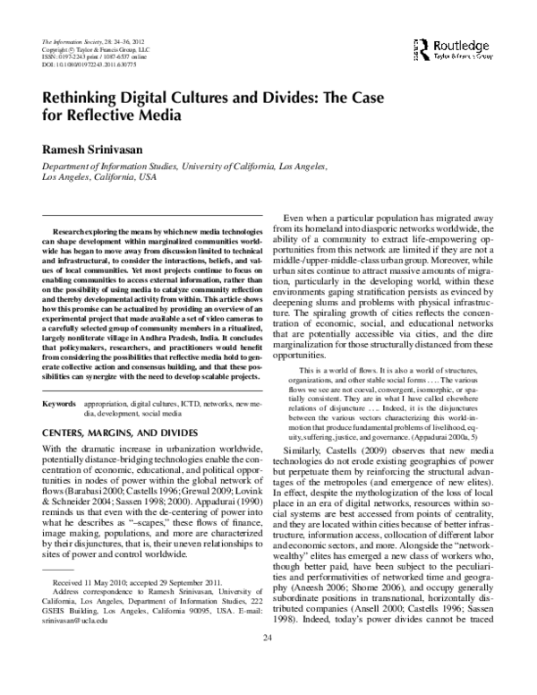 (PDF) Rethinking Digital Cultures and Divides: The Case for Reflective ...